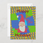 Cartes Pour Fêtes Annuelles Père Noël Hohoho ! Joyeux Vacances vert À damiers  (Devant / Derrière)