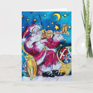 Cartes Pour Fêtes Annuelles PÈRE NOËL INSPIRÉ JOUER VIOLIN, hibou, Nuit de Noë