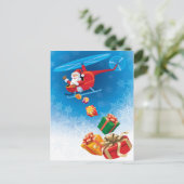 Cartes Pour Fêtes Annuelles Père Noël Jeter des cadeaux d'un hélicoptère amusa (Debout devant)