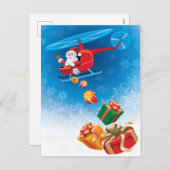 Cartes Pour Fêtes Annuelles Père Noël Jeter des cadeaux d'un hélicoptère amusa (Devant / Derrière)