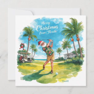 Cartes Pour Fêtes Annuelles Père Noël jouant au golf pour Noël en Floride