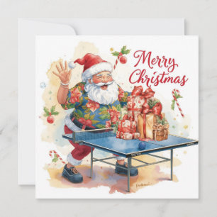 Cartes Pour Fêtes Annuelles Père Noël jouant au ping pong dans une chemise haw