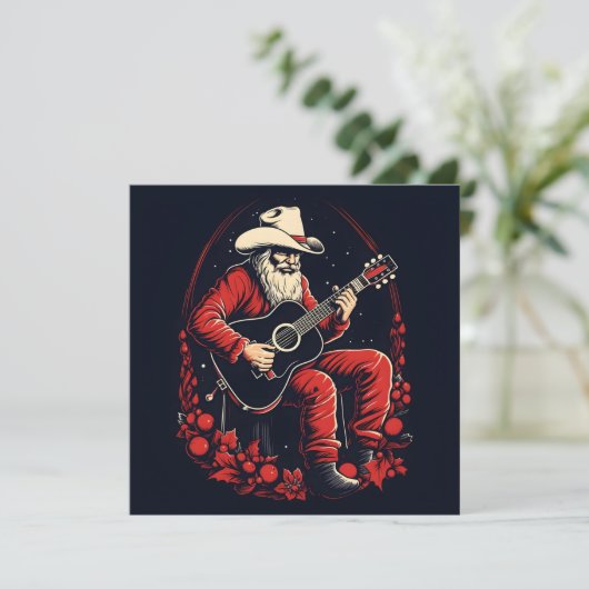 Cartes Pour Fêtes Annuelles père noël jouant de la guitare à noël (Debout devant)