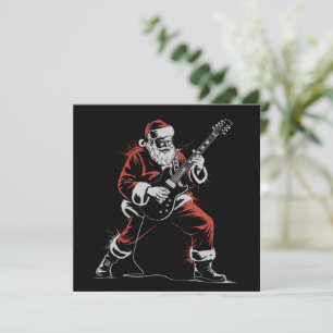 Cartes Pour Fêtes Annuelles Père Noël jouant de la guitare rétro 90s Rock de N