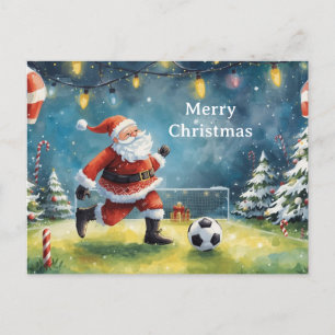 Cartes Pour Fêtes Annuelles Père Noël joue au football vacances de Noël