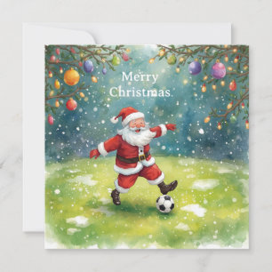 Cartes Pour Fêtes Annuelles Père Noël joue au football vacances de Noël