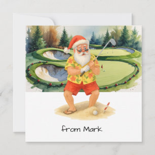Cartes Pour Fêtes Annuelles Père Noël joue au golf sur un parcours de golf à B