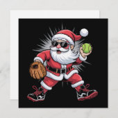 Cartes Pour Fêtes Annuelles Père Noël Jouer au softball comme Pitcher Christma (Devant / Derrière)