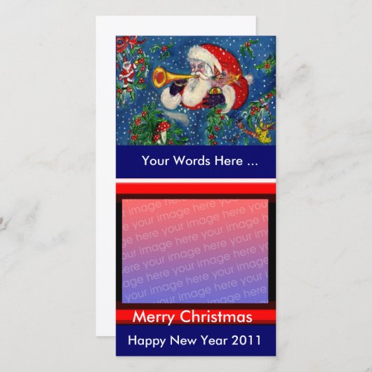 CARTES POUR FÊTES ANNUELLES PÈRE NOËL JOUER BUGLE MUSICAL NOËL NUIT (Devant / Derrière)