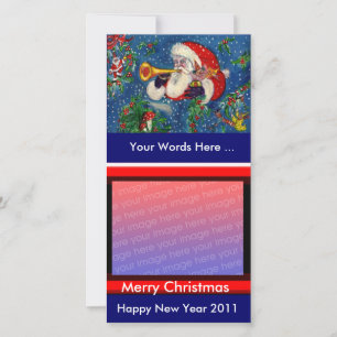 CARTES POUR FÊTES ANNUELLES PÈRE NOËL JOUER BUGLE MUSICAL NOËL NUIT