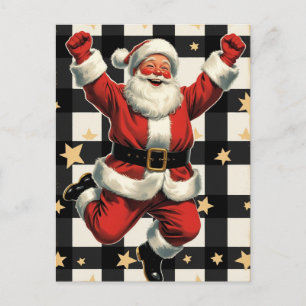 Cartes Pour Fêtes Annuelles Père Noël joyeux sautant sur carreaux de bœuf