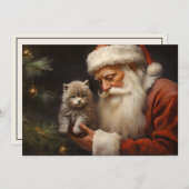 Cartes Pour Fêtes Annuelles Père Noël Kitten Chat Joyeux Noël (Devant / Derrière)