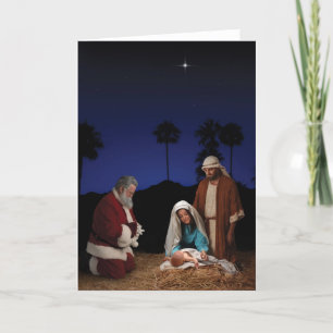 Cartes Pour Fêtes Annuelles père Noël Kneeling à la crèche
