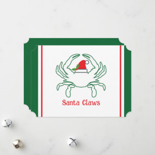 Cartes Pour Fêtes Annuelles Père Noël Liste de crabes Nautique Pun Holiday Car