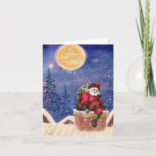Cartes Pour Fêtes Annuelles Père Noël livrant des cadeaux au clair de lune
