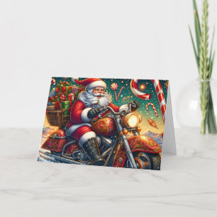 Cartes Pour Fêtes Annuelles Père Noël livrant des colis à moto