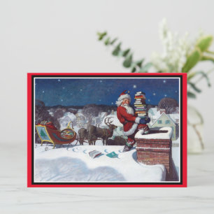 Cartes Pour Fêtes Annuelles Père Noël livrant une brassée de livres