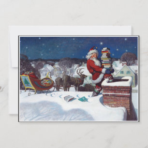 Cartes Pour Fêtes Annuelles Père Noël livrant une brassée de livres par Wyeth