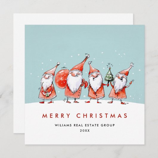 Cartes Pour Fêtes Annuelles Père Noël lunatique Gnomes Noël Entreprise (Devant / Derrière)