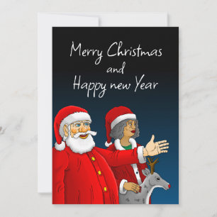 Cartes Pour Fêtes Annuelles Père Noël, Madame Noël et Rudolph le renne