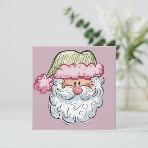 Cartes Pour Fêtes Annuelles Père Noël Mignon Santa Claus Noël Vacances Rose