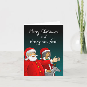 Cartes Pour Fêtes Annuelles Père Noël, Mme Claus et Rudolph le renne