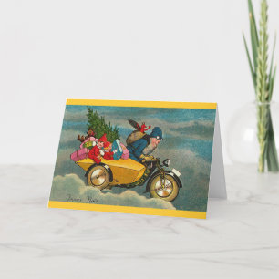 Cartes Pour Fêtes Annuelles Père Noël monte une moto - Noël