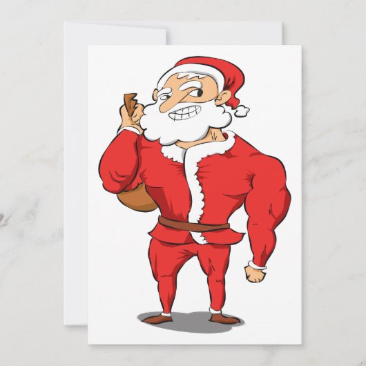 Cartes Pour Fêtes Annuelles Père Noël musclé Gym de Noël (Devant)