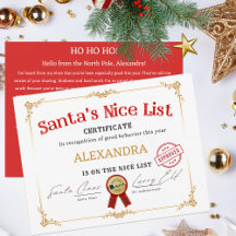 Père Noël Nice Liste Nom personnalisé Certificat d