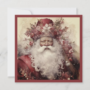 Cartes Pour Fêtes Annuelles Père Noël noir dans une végétation florale rouge r