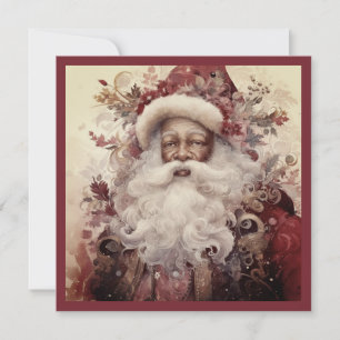 Cartes Pour Fêtes Annuelles Père Noël Noir Rococo Barbe Blanche Accent Floral