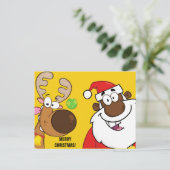 Cartes Pour Fêtes Annuelles Père Noël noire avec rennes (Debout devant)