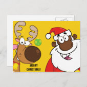 Cartes Pour Fêtes Annuelles Père Noël noire avec rennes (Devant / Derrière)