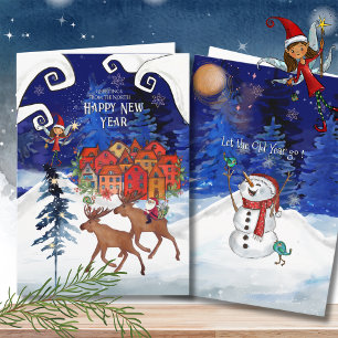 Cartes Pour Fêtes Annuelles Père Noël nordique fantaisiste sur un élan Bonne A