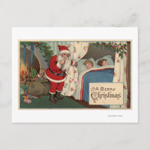 Cartes Pour Fêtes Annuelles Père Noël observe les enfants qui dorment