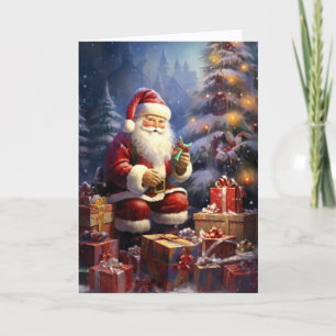 Cartes Pour Fêtes Annuelles Père Noël offrant des cadeaux de Noël