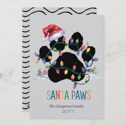 Cartes Pour Fêtes Annuelles Père Noël Paw Joyeux voeux Noël Silver Holiday (Devant / Derrière)