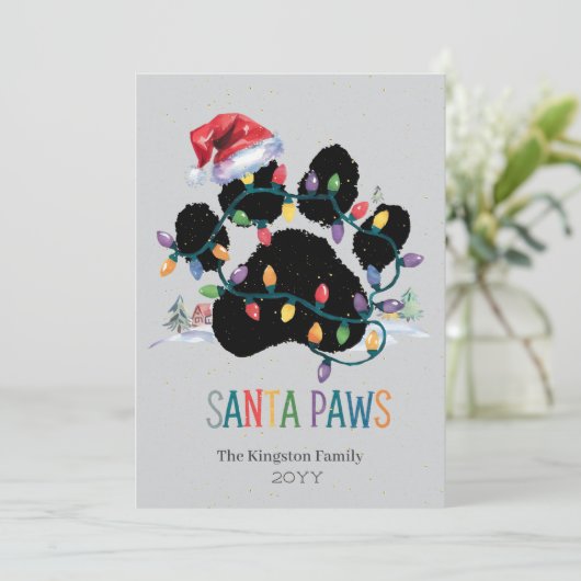 Cartes Pour Fêtes Annuelles Père Noël Paw Joyeux voeux Noël Silver Holiday (Debout devant)