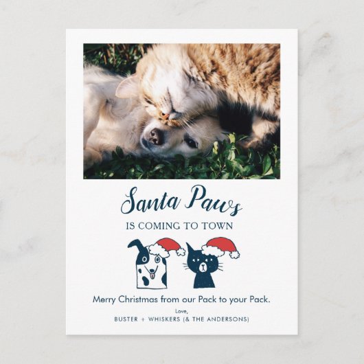 Cartes Pour Fêtes Annuelles Père Noël Paws | Funny Chat et Chien Photo pour an (Devant)