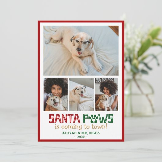 Cartes Pour Fêtes Annuelles Père Noël Paws Photo Chien (Debout devant)