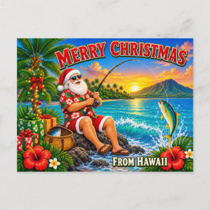 Cartes Pour Fêtes Annuelles Père Noël pêchant à Hawaii T-shirt Noël