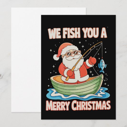 Cartes Pour Fêtes Annuelles Père Noël Pêche Noël Pêcheur de poisson Noël (Devant / Derrière)