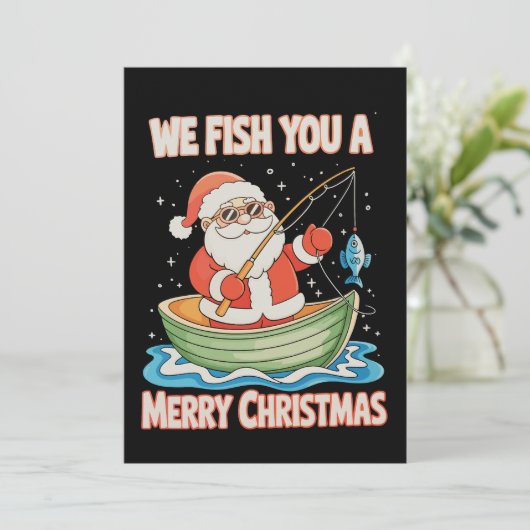 Cartes Pour Fêtes Annuelles Père Noël Pêche Noël Pêcheur de poisson Noël (Debout devant)