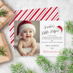 Cartes Pour Fêtes Annuelles Père Noël Petit Helper Pepperment Stripe Noël<br><div class="desc">Cette simple,  classique tirage à la main bande de menthe poivrée et carte de vacances photo de chapeau de Santa est une façon douce d'annoncer le premier Noël du bébé.</div>