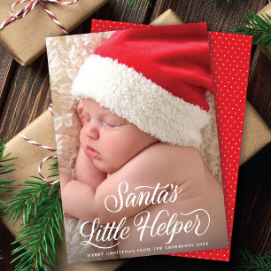 Cartes Pour Fêtes Annuelles Père Noël Petit Helper Script Baby Photo de Noël