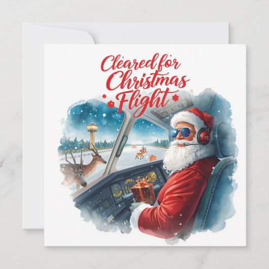 Cartes Pour Fêtes Annuelles "Père Noël Pilot in the Cockpit Aviation thème (Devant)