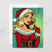 Cartes Pour Fêtes Annuelles Père Noël Pinup : Pop Art Glam (Devant / Derrière)