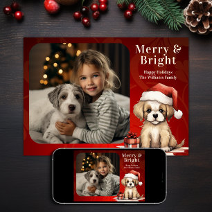 Cartes Pour Fêtes Annuelles Père Noël Puppy Merry et Bright Photo Dog Noël