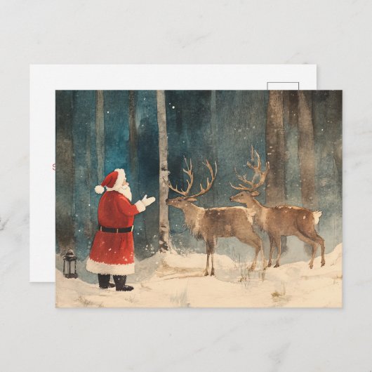Cartes Pour Fêtes Annuelles Père Noël Reindeer Noël (Devant / Derrière)