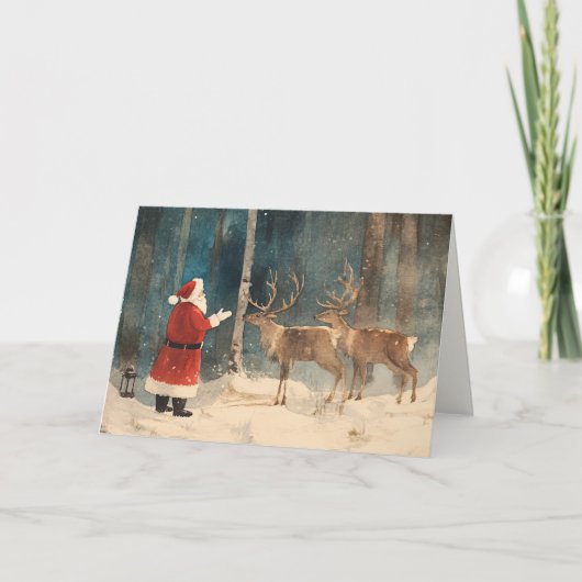 Cartes Pour Fêtes Annuelles Père Noël Reindeer Noël (Devant)
